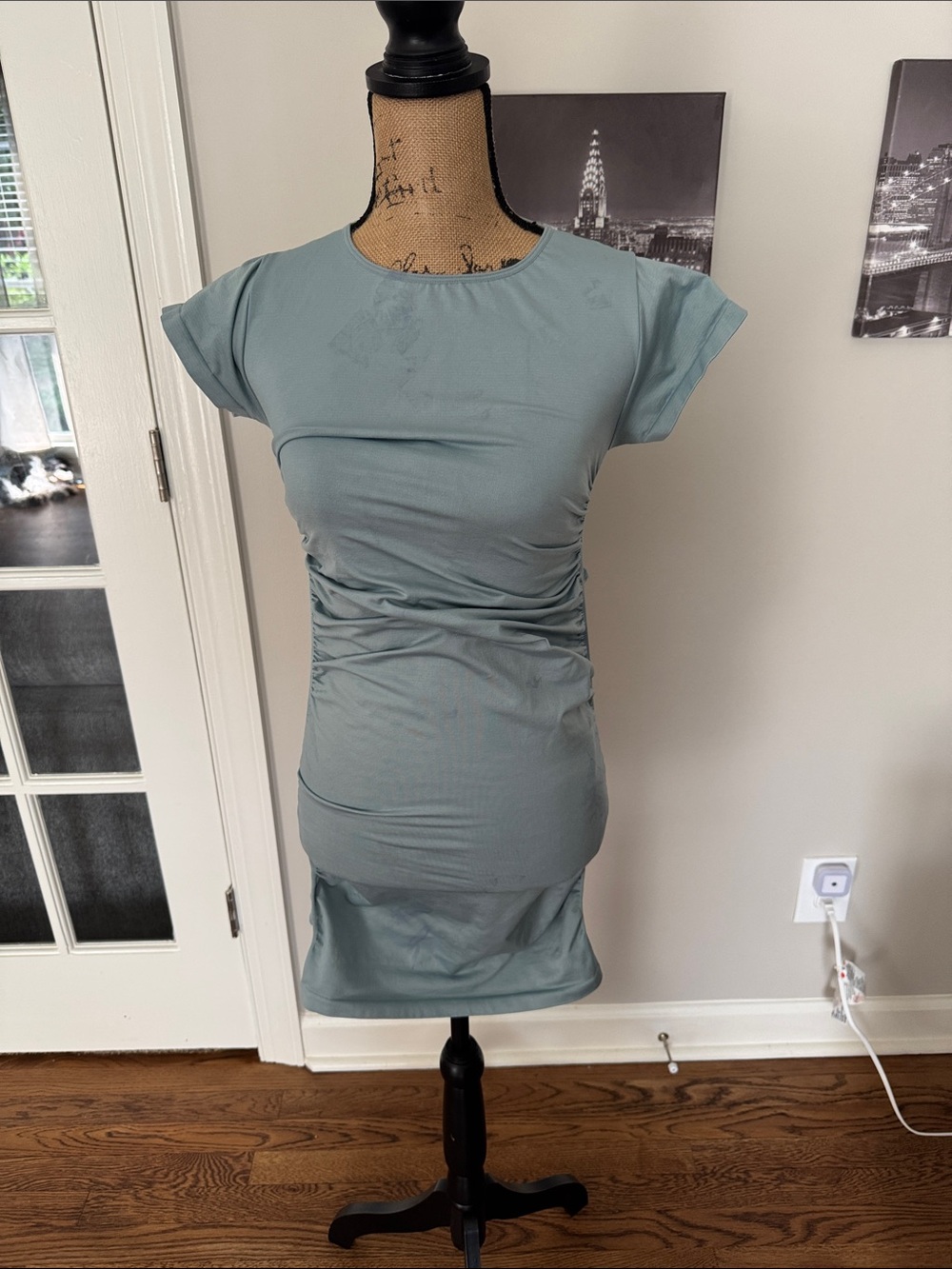 BLANQI blue Ruched Short Sleeve Mini Dress